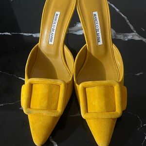 Manolo Blahnik Yellow Mules with Buckle